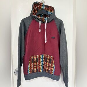 Grassroots California Aztec Burgundy Grey Hoodie Embroidered Logo BearCollection